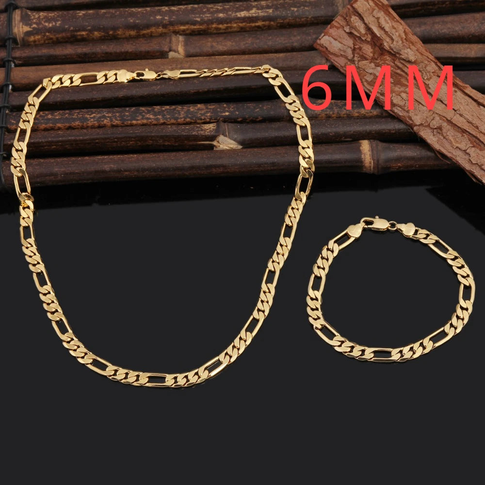 Figaro Link Chain and Bracelet Bundle